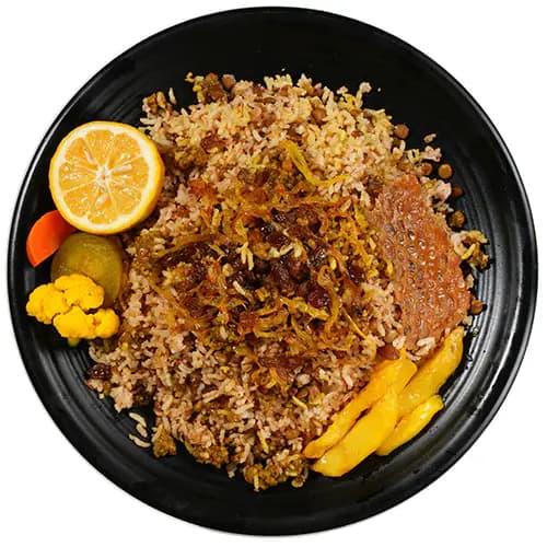 عدس پلو با گوشت چرخ شده